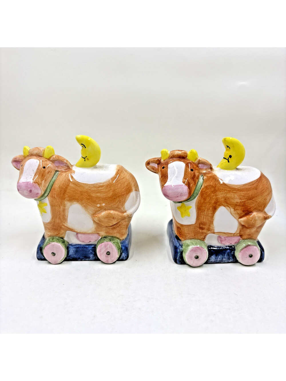 Susan Winget Ceramic Cow With Moon Salt And Pepper Shakers
